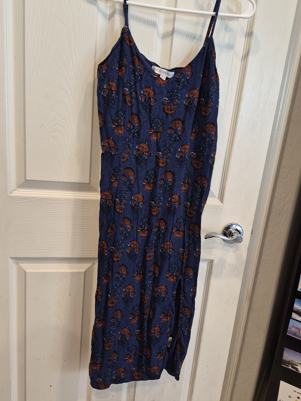 5/25 Floral Slip Midi Dress in Navy and Rust — Lightweight Spaghetti-Strap Dress